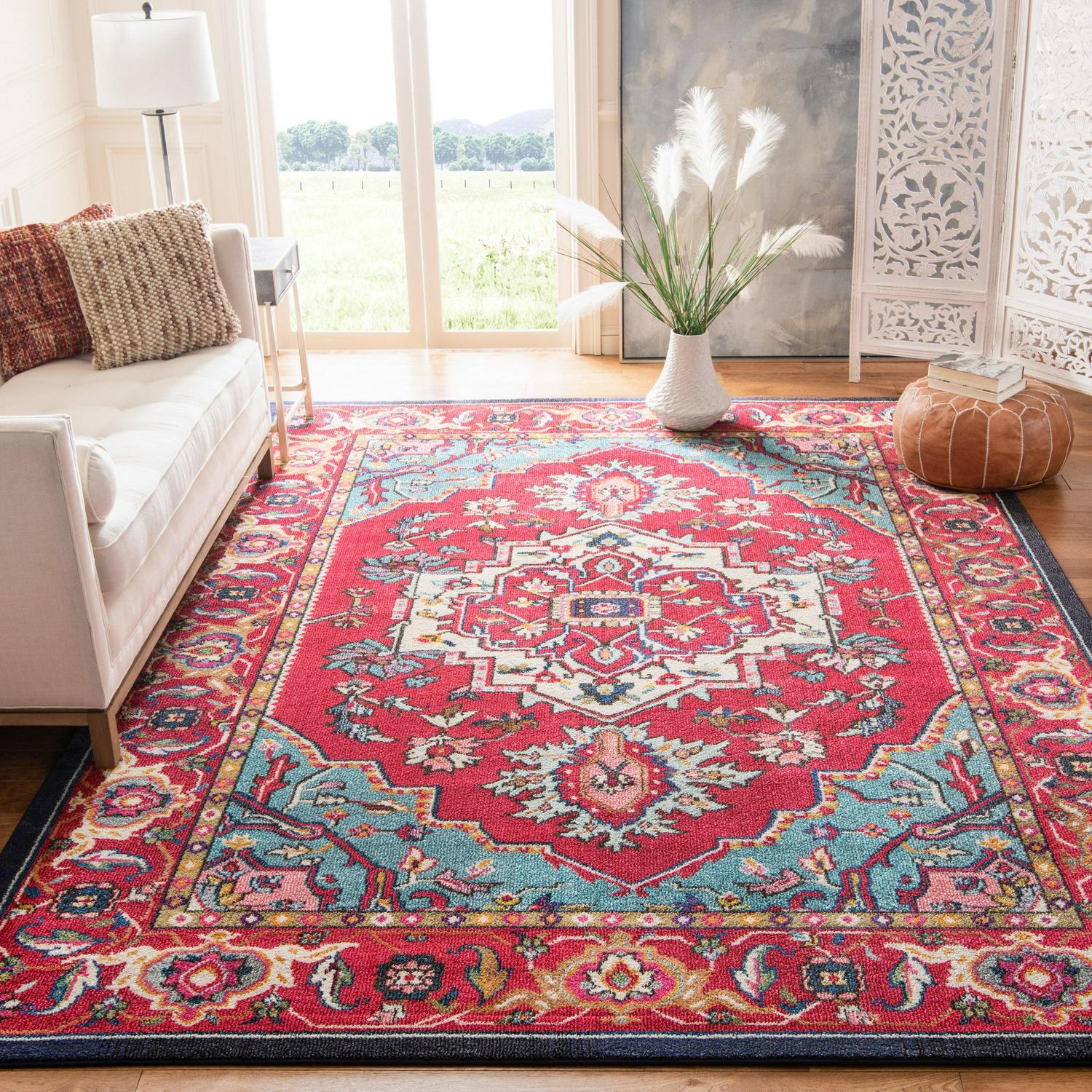 SAFAVIEH Monaco Vivyan Traditional Area Rug, Red/Turquoise, 9' x 12' - Image 2