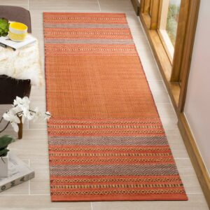 SAFAVIEH Montauk Jobeth Striped Soft Braided Cotton Runner Rug, Orange/Red, 2'6" x 12'