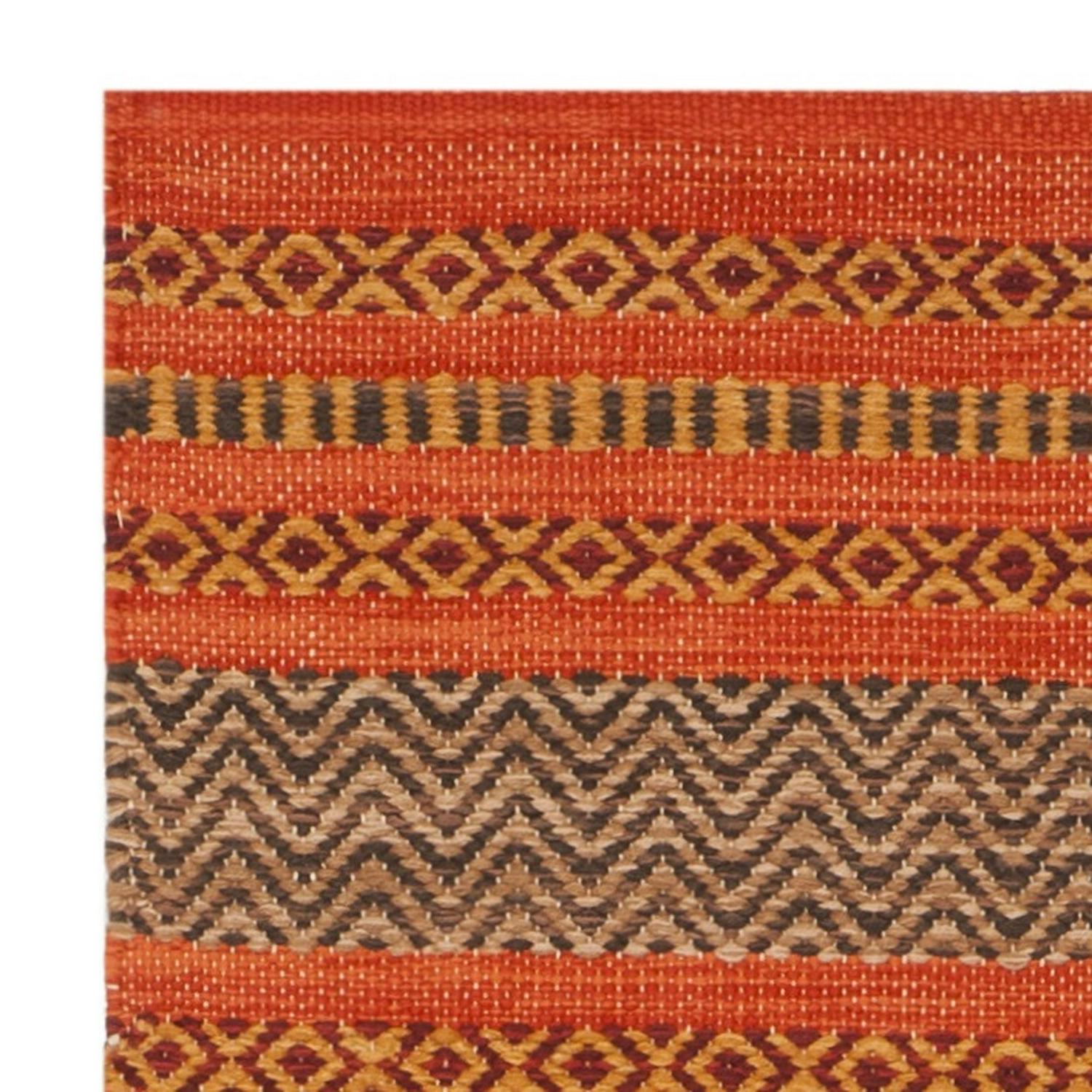 SAFAVIEH Montauk Jobeth Striped Soft Braided Cotton Runner Rug, Orange/Red, 2'6" x 12' - Image 3