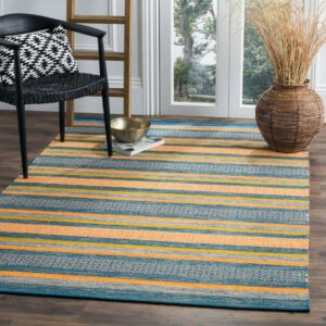 SAFAVIEH Montauk Maisy Striped Soft Braided Cotton Area Rug, Blue/Orange, 5' x 8'