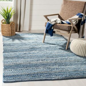 SAFAVIEH Montauk Nicholas Braided Striped Area Rug, Blue, 5' x 8'