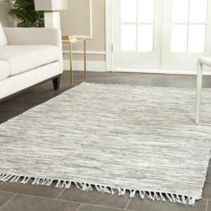 SAFAVIEH Montauk Rosalind Striped Braided Cotton Area Rug, Silver, 5' x 7'