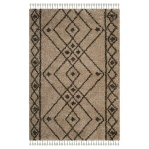 SAFAVIEH Moroccan Fringe Erksine Geometric Shag Area Rug, Mushroom/Grey, 5'1" x 7'6"