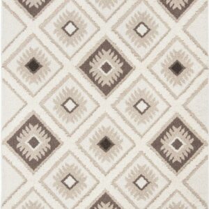 SAFAVIEH Moroccan Tassel Shag Elsie Moroccan Geometric Area Rug, Ivory/Brown, 5'3" x 7'6"
