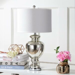 SAFAVIEH Morocco 27 in. H Solid Glam Glass Table Lamp, Silver/Ivory, Set of 2