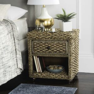 SAFAVIEH Musa Braided Brown Wash Wicker Nightstand With Drawer Brown Wash