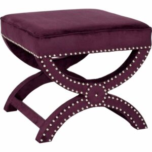 SAFAVIEH Mystic Glam Upholstered Square Ottoman w/ Silver Nail Heads, Plum