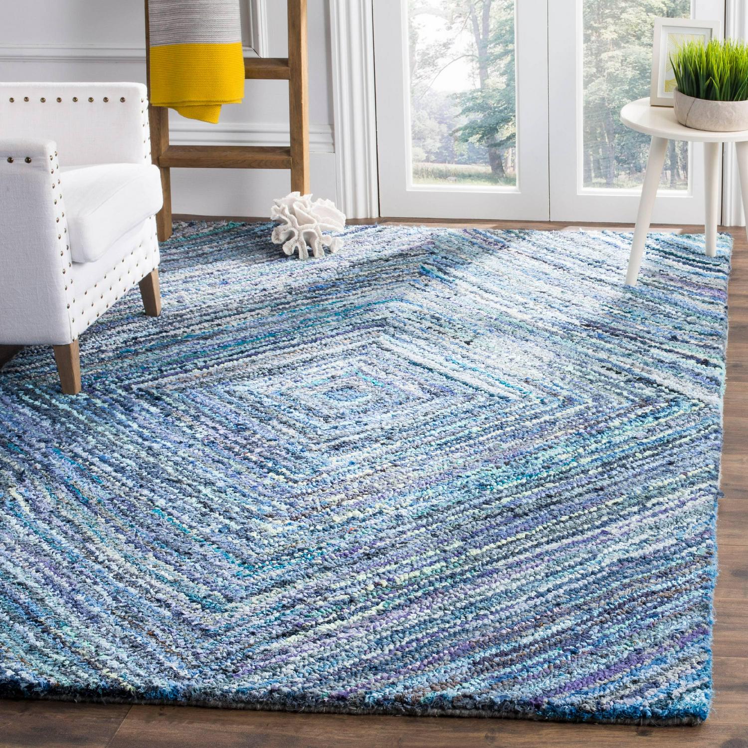 SAFAVIEH Nantucket Mia Geometric Diamonds Cotton Area Rug, Blue, 3' x 5'