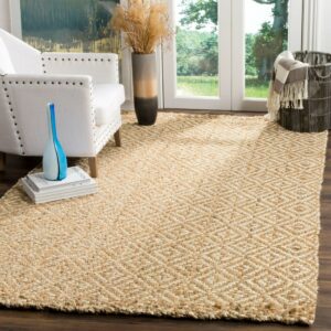 SAFAVIEH Natural Fiber Tashi Geometric Diamond Braided Jute Area Rug, Ivory/Natural, 5'x8'
