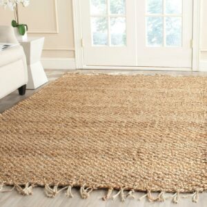 SAFAVIEH Natural Fiber Tangier Solid Braided Fringe Jute Area Rug, Natural, 4' x 6'