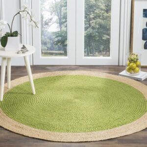 SAFAVIEH Natural Fiber Cebrail Braided Jute Area Rug, Green/Natural, 9' x 9' Round