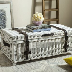 SAFAVIEH Navarro Rattan Coffee Table Trunk White