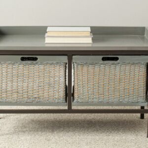 SAFAVIEH Noah Rustic 2 Drawer Wooden Storage Bench, Antique Pewter/French Grey