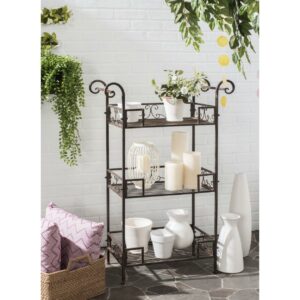 SAFAVIEH Noreen Outdoor Patio 3 Tier Shelf, Rustic Brown