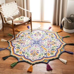 SAFAVIEH Novelty Jefferson Colorful Floral Wool Area Rug, Cream/Green, 5' x 5' Round