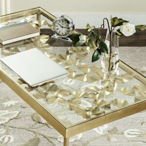 SAFAVIEH Otto 29.5" Ginkgo Leaf Glass Top Desk, Gold/Clear