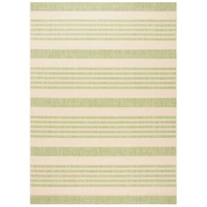 SAFAVIEH Courtyard Caroline Striped Indoor/Outdoor Area Rug, Beige/Sweet Pea, 9' x 12'
