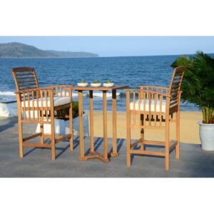 Safavieh Pate 3-Piece Eucalyptus Wood Bistro Set in Natural and Beige