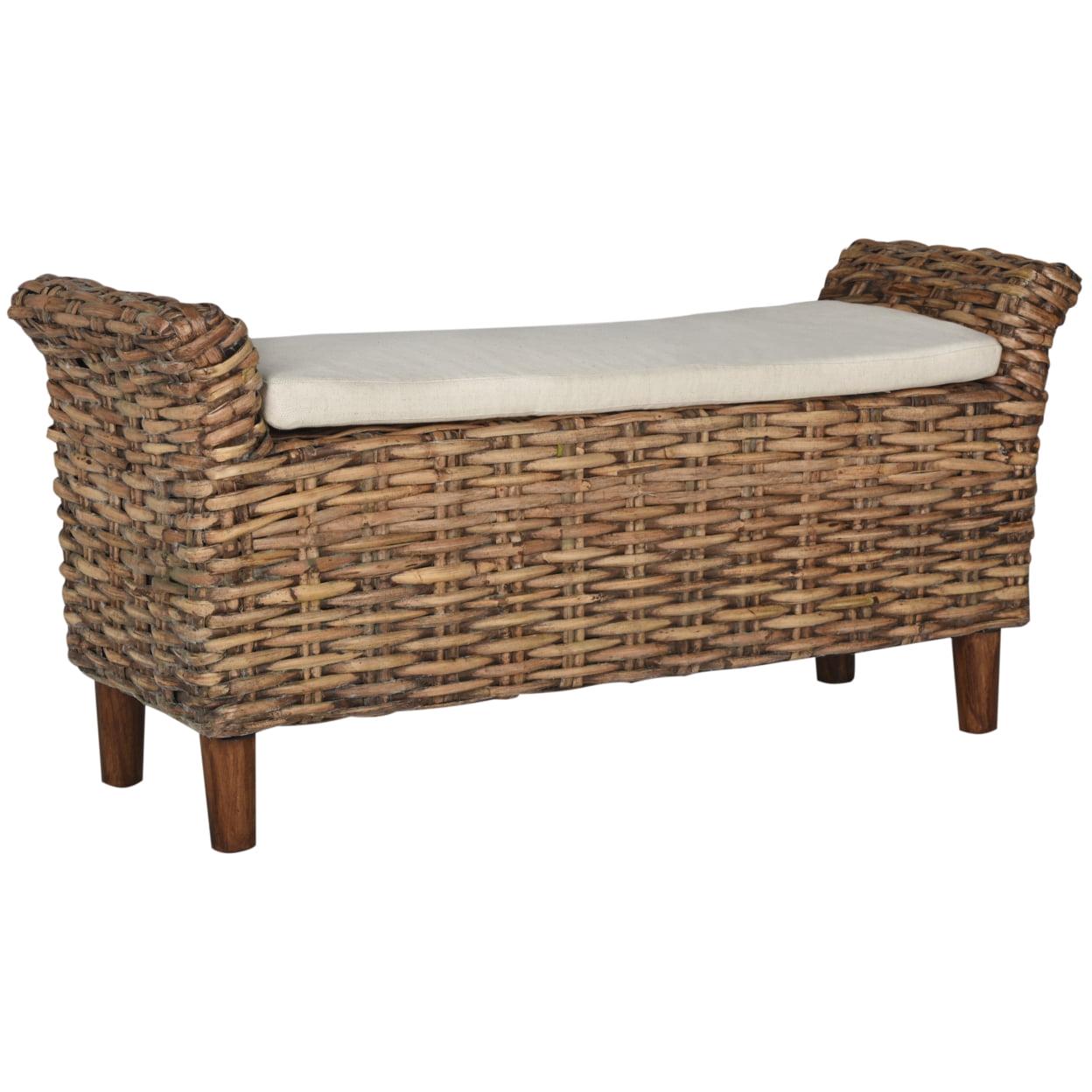 SAFAVIEH Palermo Bohemian Nautical Rattan Bench with Cushion - Image 3