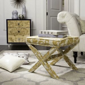 SAFAVIEH Palmer Ottoman Silver Nail Head Maize / Beige