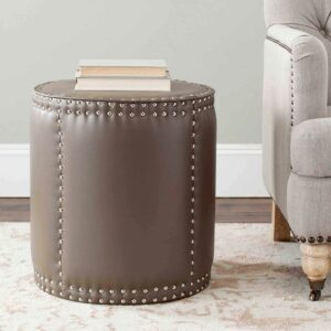 SAFAVIEH Paula Rustic Glam Upholstered Ottoman w/ Nail Heads, Clay