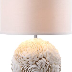 SAFAVIEH Pauley 23 in. Transitional Chrome Shell Table Lamp with Off-White Cotton Shade