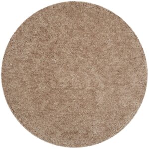 SAFAVIEH Popcorn Solid Polyester Shag Area Rug, Beige, 6' x 6' Round