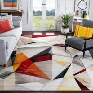 SAFAVIEH Porcello Karenza Abstract Prism Area Rug, Light Grey/Orange, 8' x 10'