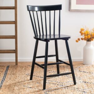 SAFAVIEH Providence Solid Spindle Back Counter Stool with Footrest, Black