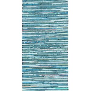 SAFAVIEH Rag Robynne Striped Cotton Runner Rug, Blue/Multi, 2'3" x 14'