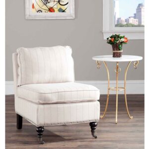 SAFAVIEH Randy Transitional Upholstered Slipper Chair w/ Casters, Flax Beige