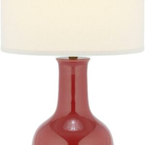 SAFAVIEH Red 28 in. Glam Gold Ceramic Table Lamp with Off-White 100% Cotton Shade