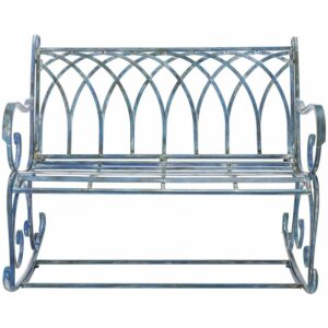 SAFAVIEH Ressi Rustic Outdoor Patio Rocking Bench, Antique Blue