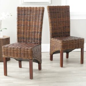 SAFAVIEH Ridge Bohemian Rattan Solid Dining Parsons Chair, Croco (Set of 2)