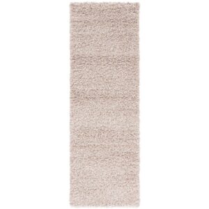 SAFAVIEH Santa Monica Chelsey Solid Shag Runner Rug, Beige, 2'3" x 11'