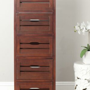 SAFAVIEH Sarina Solid Rustic 5 Drawer Cabinet, Cherry