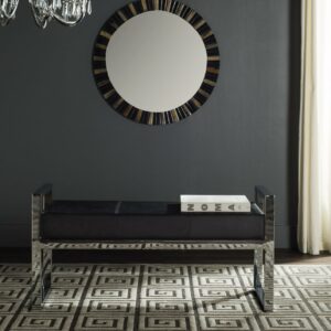 SAFAVIEH Slade Modern Glam Upholstered Rectangular Bench, Black/Chrome