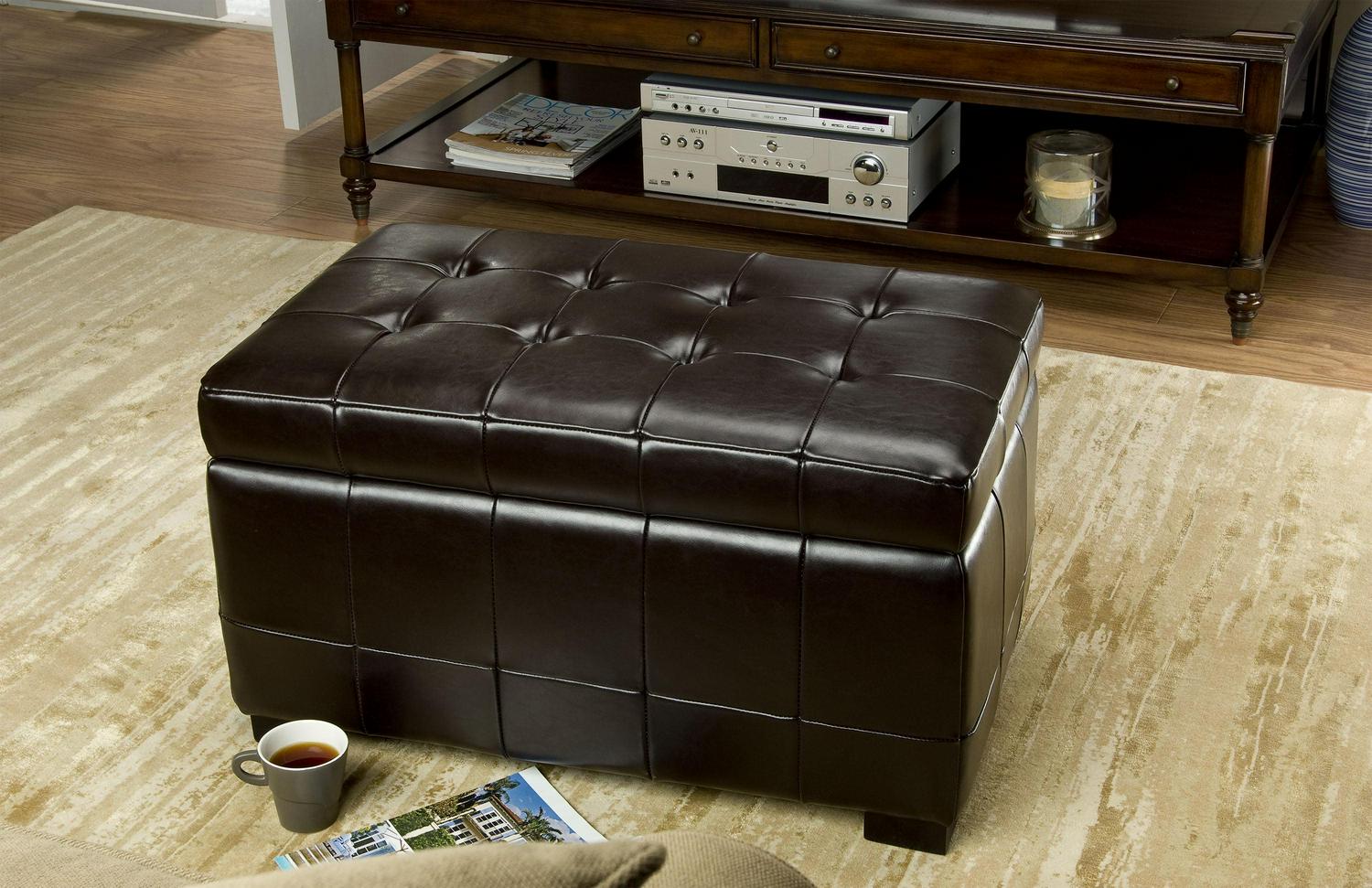 SAFAVIEH Small Manhattan Rustic Tufted Storage Bench, Brown - Image 2