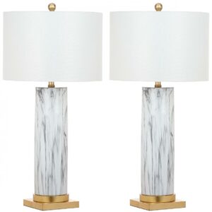 SAFAVIEH Sonia 31.25 in. H Faux Marble Column Table Lamp, Set of 2