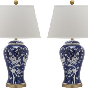 SAFAVIEH Spring 29 in. Gold Table Lamp with Off-White Cotton Shade, Set of 2