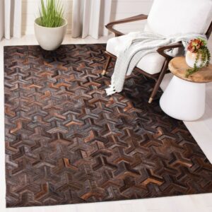 SAFAVIEH Studio Leather Kingsley Geometric Area Rug, Brown/Light Brown, 5' x 8'