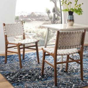 SAFAVIEH Taika Woven Leather Dining Chair, White/Natural, Set of 2