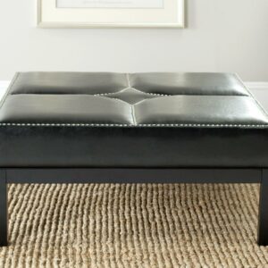 SAFAVIEH Terrence Glam Solid Cocktail Ottoman w/ Silver Nail Heads, Black