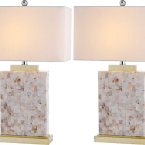 SAFAVIEH Tory 24 in. Gold Shell Table Lamp with White Polyester Shade, Set of 2