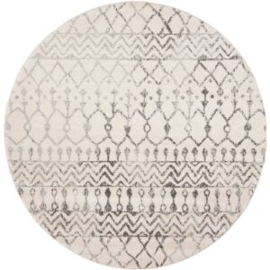 SAFAVIEH Tulum Glen Moroccan Geometric Area Rug, 10' x 10' Round, Ivory/Grey