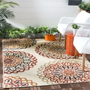 SAFAVIEH Veranda Axum Geometric Indoor/Outdoor Area Rug, 6'7" x 9'6", Cream/Red