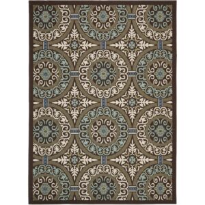 SAFAVIEH Veranda Durga Geometric Indoor/Outdoor Area Rug, 8' x 11'2", Chocolate/Cream