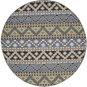 SAFAVIEH Veranda Luwig Southwestern Indoor/Outdoor Area Rug, 6'7" x 6'7" Round, Blue/Cream