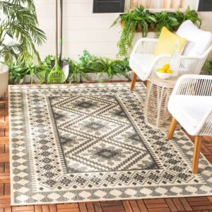 SAFAVIEH Veranda Magna Southwestern Indoor/Outdoor Area Rug, 5'3" x 7'7", Ivory/Slate