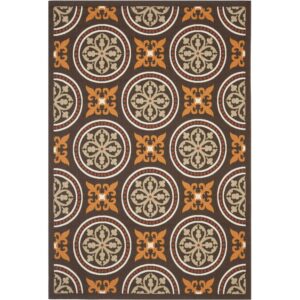 SAFAVIEH Veranda Mesa Geometric Indoor/Outdoor Area Rug, 5'3" x 7'7", Chocolate/Terracotta